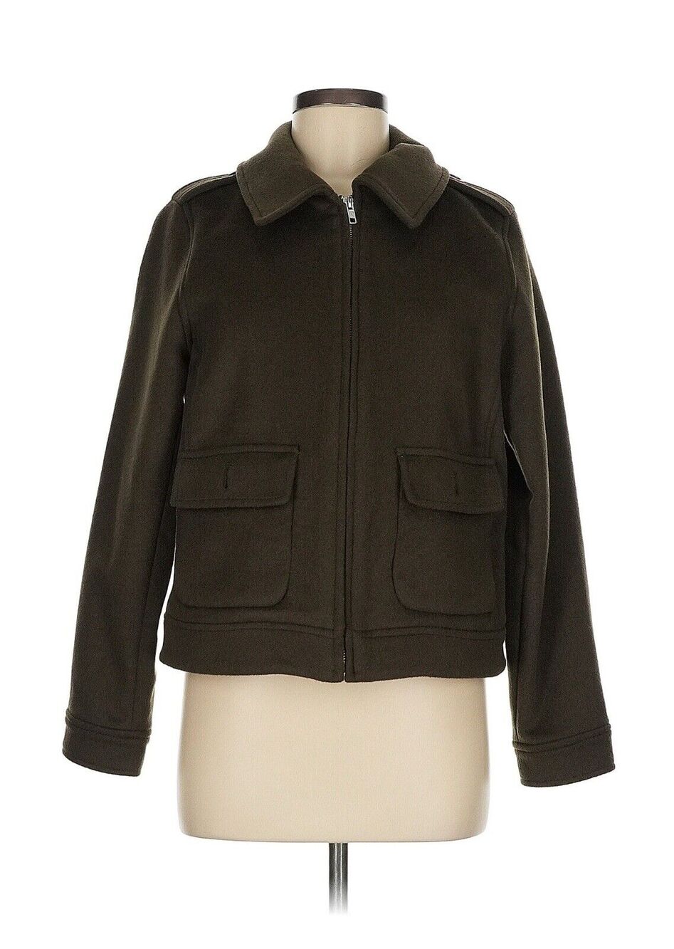 NWOT Talbots Green Wool Blend Military Bomber Jacket Cropped Green M